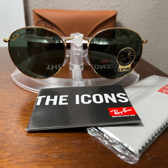Ray-Ban Round Metal sunglasses (RB3447). Polished gold frame/green lenses main image 5